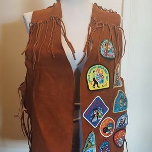 Vintage Handmade Leather Vest With Merrit Patches. Read comments.